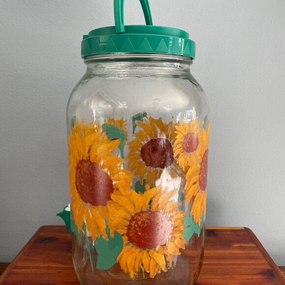 Vintage Sunflowers Iced Tea Glass Pitcher Jar Sun Tea Lid & Spout 1 Gallon - Picture 9 of 13